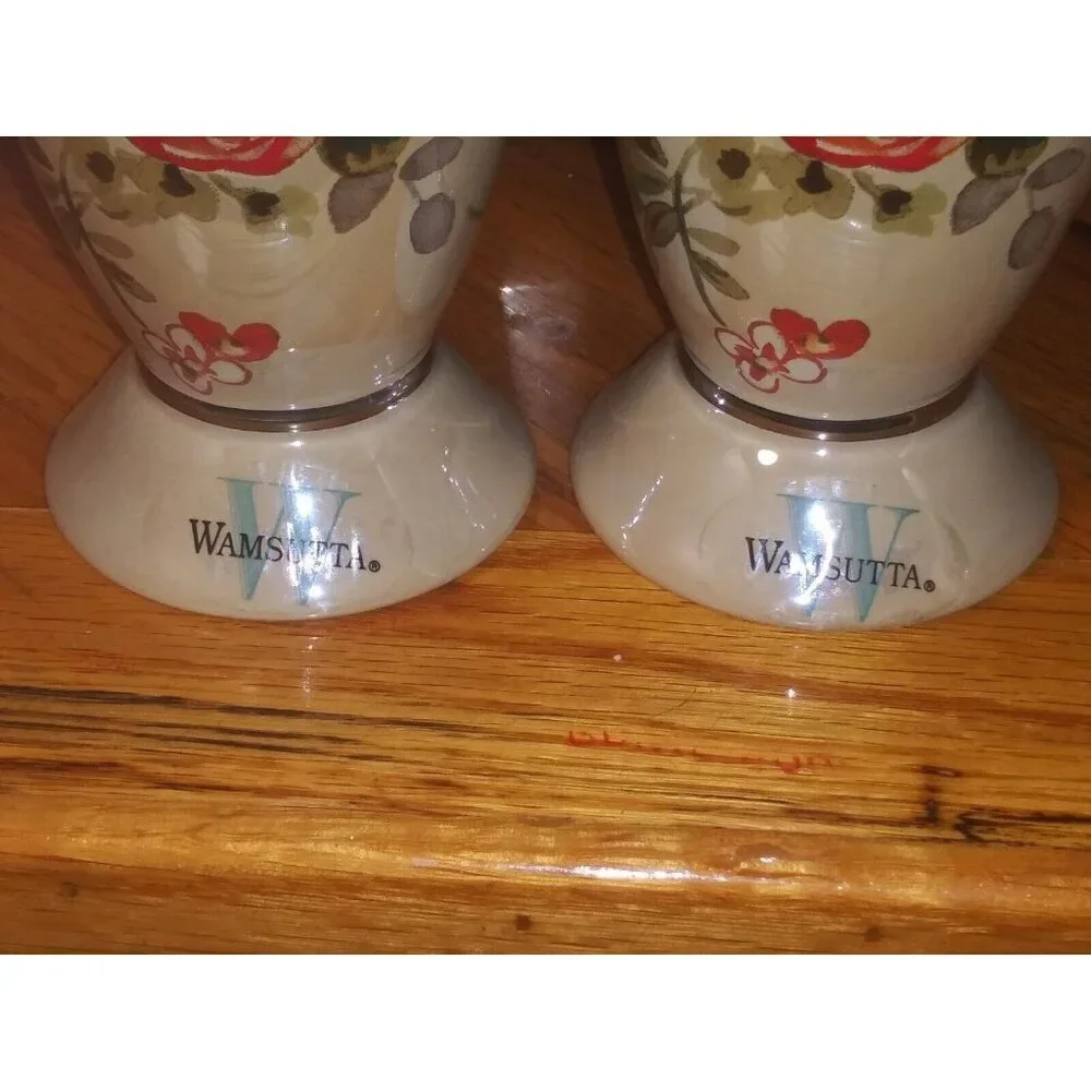 2 Lenox Bathroom Tumblers Wamsutta Springs Floral glazed Ceramic taupe beige